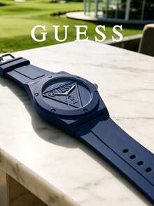 Guess Unisex Classic Round Dial Quartz Watch With Silicone Strap, Suitable For Golf, Weekend, Travel, Fashion Casual Style, Anniversary Gift For Husband, Father, Friend - Deep Blue - View 6