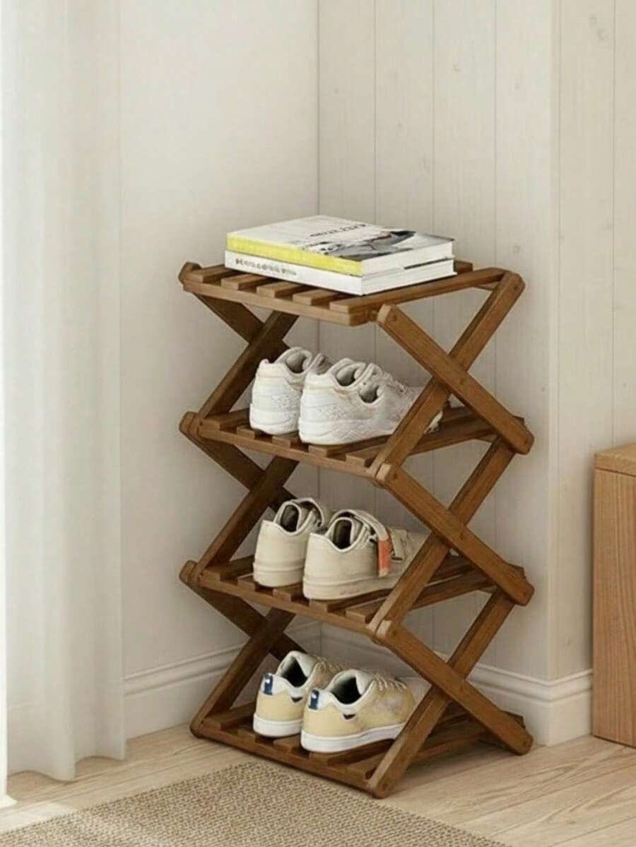 Haus Hana 1pc Bamboo Simple No-Install Foldable Shoe Rack Entrance Organizer - Brown - View 1