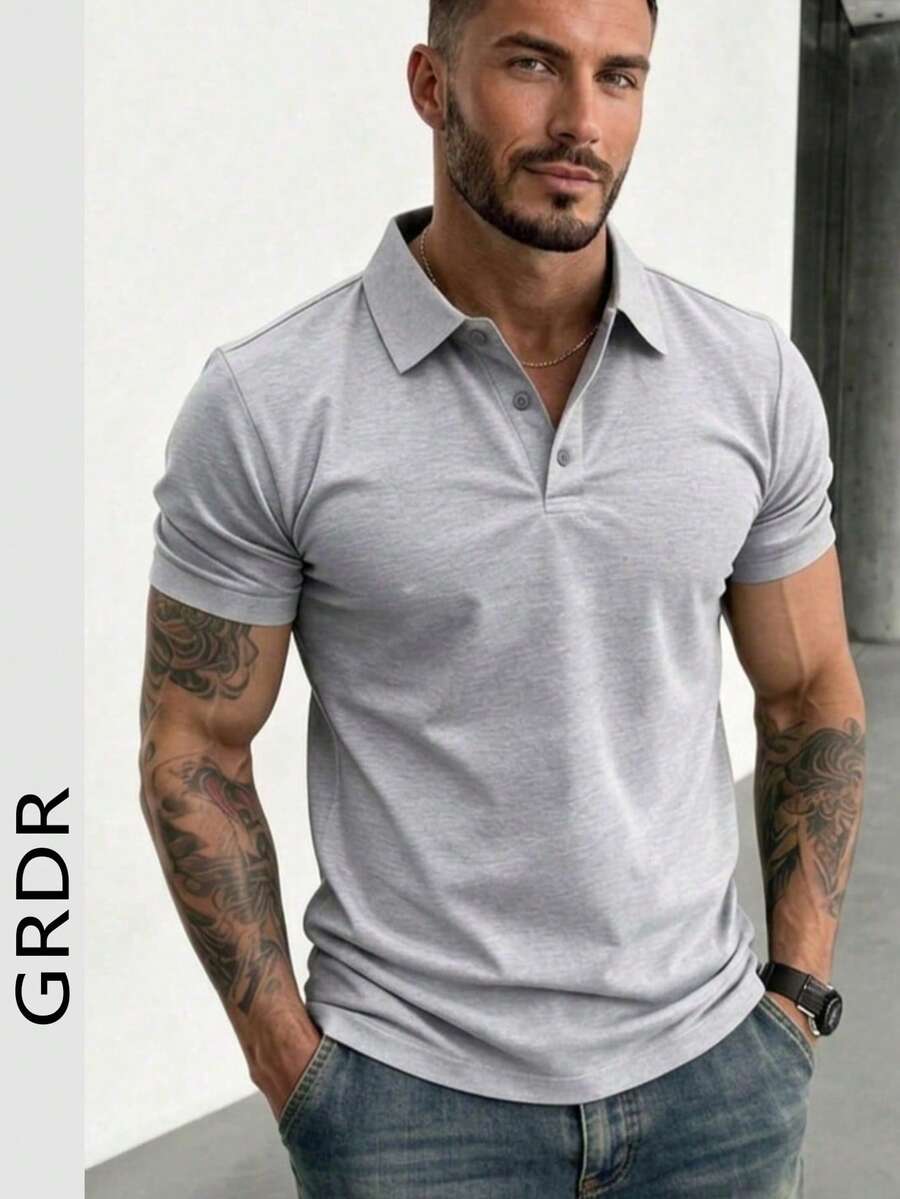 Camisa polo de manga corta casual y de oficina para hombre GRDR - Gris Claro - Ver 1