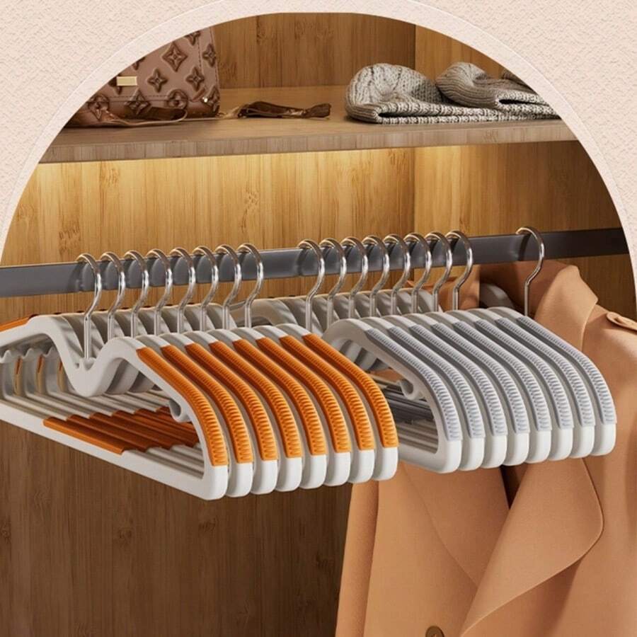 10pcs/5pcs Home Short Neck Hangers, Space-Saving, Non-Slip, No Mark, Reduced Neck, Suitable For Dresses, T-Shirts, Shirts, Coats, Pants, New Design, Short Style, Anti-Shoulder Angle, Suitable For Suits, Dresses And More - Multicolor - View 1