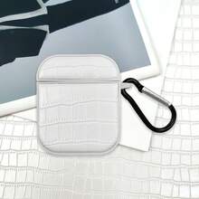 Compatible For AirPods 4 Pro 3 1/2/3 White Crocodile Pattern Oval Leather Case With Hook - White - View 4