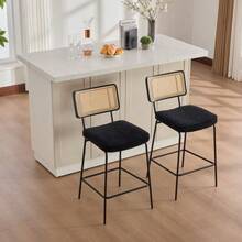 Modern High-Gloss Bar Stool, 2 Stools Per Pack, Chenille Fabric Seat - 黑色 - 查看 5