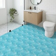 Pegatinas de baldosa de suelo autoadhesivas gruesas mate con efecto de ondas de agua, 20cm/30cm, patrón de piscina azul claro, calcomanías de vinilo para suelo de pelar y pegar, resistentes al agua y al desgaste, decoración de suelo para baño y cocina - C - Ver 3