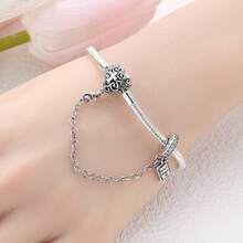 1pc S925 Sterling Silver Snake Bone Base Bracelet, Multiple Pink Diamond Heart Clasp With Safety Chain, Hollow Carved Design, Heart-Shaped Main Stone, DIY Beaded Bracelet Base, Comes With Gift Box, Gentle Girl Style, Versatile Handmade Jewelry Base - Multicolor - View 8