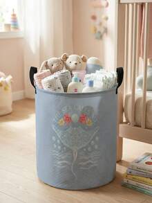 1pc Round Storage Basket, Extra Large Capacity, Foldable, Durable, Ocean Pattern Printed, Large Capacity Foldable Round Storage Basket With Handles, Multi-Purpose Storage Basket For Baby Room, Baby Sundries Organizer Storage Basket, Large Capacity Storage Box, Baby Room Storage, Baby Supplies Storage, Diaper Storage, Clothing Storage, Baby Supplies Sundries Storage, Multi-Purpose Storage Box, Foldable Baby Supplies Storage Box - Multicolor - View 12
