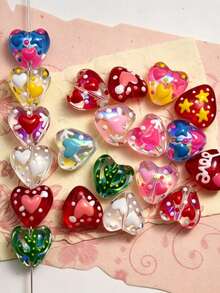 5pcs 14mm Dopamine Plated Double-Sided Heart Glass Beads DIY Necklace Bracelet Pendant Accessories Material - Heart-shaped Glass Beads - View 2