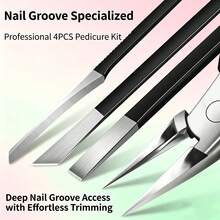 1/3/4pcs Black Handle Pedicure Set, Includes Large And Small Nail Clippers, Cuticle Scissors, Foot Scraper And Nail File, Comprehensive Care For Nails, Thick Toenails And Calluses, Suitable For Elderly, Pedicurists Daily Use, Ideal Gift For Men - Multicolor - View 1