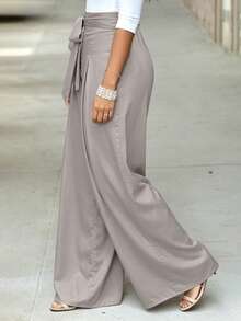Women's Elegant Casual Solid Color Loose Minimalist Drawstring Daily Long Pants - Dusty Pink - View 3