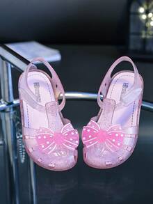 HAHABOBO New Girls Pink Sparkle Jelly Sandals, Polka Dot Bow Closed Toe Design, Lightweight Summer Beach Shoes - Pink - View 4