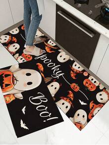 1/2pcs Halloween Cute Ghost Style Kitchen Rug And Mat, Halloween Home Decor, Non-Slip Pumpkin Floor Mat, Halloween Holiday Kitchen Carpet - Multicolor - View 6