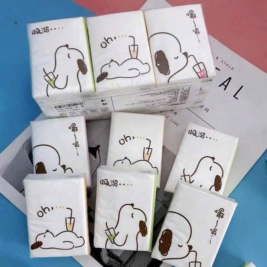 8/16/32/72/144pcs, 8pcs/Pack Cute Cartoon Puppy Print Pocket Tissues, Portable Mini Facial Tissues, Disposable Handkerchiefs, Suitable For Party Gifts And Daily Use - Multicolor - View 1