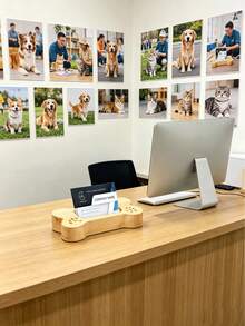 1pc Wooden Business Card Holder Engraved With Dog Bone Design And Paw Prints - Tabletop Display Stand For Cards, Pets, Card Holders(Natural Wood Has Different Growth Patterns) - A - View 10