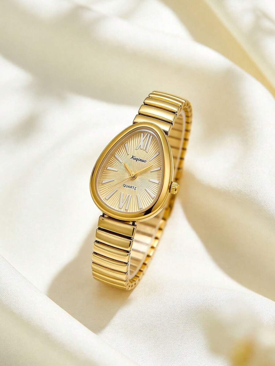 1 Women's Snakehead Shaped Quartz Watch, Roman Dial, Spring Strap, Gold Alloy Case, Simple Gift For Women - Gold - View 1