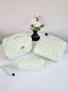 Bolsa de Maquiagem Portátil Feminina Vintage Floral, Bolsa de Armazenamento Multifuncional Leve Dobrável Acolchoada, Bolsa de Cosméticos de Viagem Conveniente, Adequada para Quarto, Penteadeira, Mesa de Maquiagem, Escritório, Uso em Festas, Pequeno Presente Fofo Surpresa - Multicolorido - Visão 2