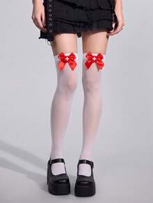 4pcs Halloween Horror Blood Splatter & Skeleton Thigh High Socks, Goth Cross Bow Over The Knee Stockings For Cosplay - Multicolor - View 4