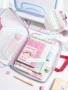 1pc Transparent Document Storage Bag With Handle Zipper Mesh Pouch Large Capacity Stationery Organizer For School Exams Back To School - Single Piece - View 2