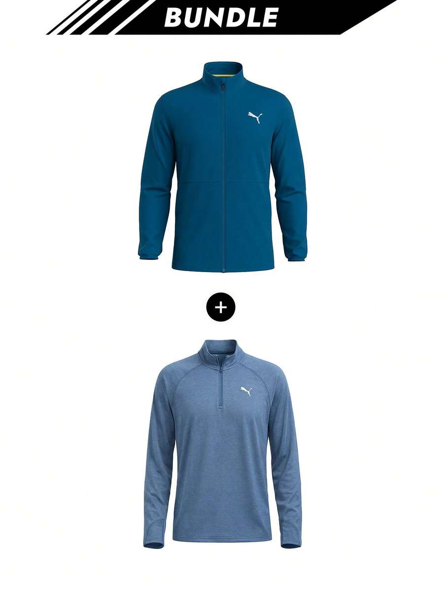 Puma [Bundle] SUEDE Run Favorite Men's Full Zip Jacket Blue + Smash Men's Long-Sleeved T-Shirt Blue - Ocean Tropic+Dark Indigo - View 1