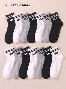 5/10/20 Pairs Random Style Children's Mid-Calf Sports Socks, Classic Black/White/Grey Colorway, Suitable For Daily Wear, Back To School, Travel, Outdoor Running, Kids Gift - Multicolor - View 4