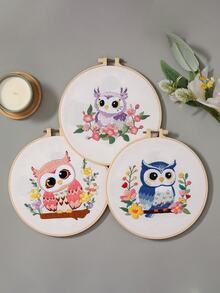 1pc 20*20cm/7.9*7.9in Owl Embroidery Kit, DIY Handmade Embroidery Tool Set, Suitable For Adult Beginners, Home Decor Gift, Women Sewing Gift, Includes Instruction Manual, Printed Pattern Fabric, Embroidery Hoop, Needle And Thread - One Size - View 2