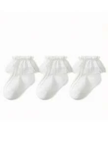 3 Pairs Girls Lace Socks, Spring/Summer Thin Seamless Baby Socks - Multicolor - View 7
