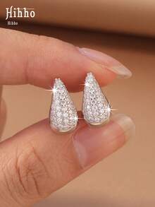 Hihho 1 Pair Luxury French Style Elegant Women's Earrings Suitable For Commuting, Work, Dating, Evening Party, Birthday, Daily Wear - water droplets - View 2
