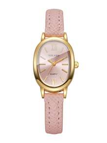 Women's Gift Watch PU Leather Strap Oval Roman Numeral Dial Fashion Niche Quartz Wristwatch, Gift For Girlfriend (1pc/Set) Watch Box Not Included - Pink - View 9
