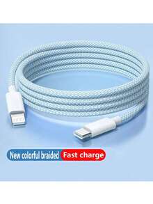 OIITH MFi认证编织数据线，1米/1.5米/2米可选，最大功率27W，USB Type-C转Lightning PD快充，兼容 11/12/13/14 Pro Max/XR/Xs/X/SE/8/7/6 Plus/iPod，MFi认证 - 彩色 - 查看 5
