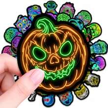 10pcs Halloween Funny Neon Skeleton Stickers Waterproof Decorative Stickers Creative Neon Light Decals - Multicolor - View 5
