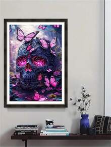 1pc Diamond Painting Kit, Atmospheric Purple Carved Skull Diamond Painting, Dark Dreamy Butterfly Design Handmade DIY Kit, Adult Stress Relief Craft Material Pack, Home Decor Wall Art, Suitable For Living Room, Bedroom, Office - Ideal Holiday Gift - round diamond - View 4