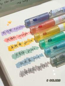 6pcs/Pack. Glitter Fluorescent Pens, Bright Colors, Large Capacity, Suitable For Highlighting, Note Marking, Planner Decoration, Doodling, Daily Study, Office Work, Handmade DIY Creation. Student Stationery. - Flash Highlighter - View 2