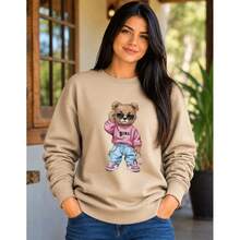 Moletom Gola Careca Ursa Estilosa Sueter  Agasalho Blusa De Frio Casaco Adulto Minina Bruta - Bege - Visão 3