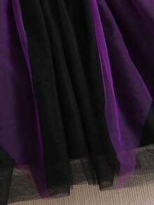 Halloween Girls Toddler Dress, Cute Casual Purple Spider Web Print Petal Sleeve Short Sleeve Round Neck Mesh Patchwork Dress - Purple - View 7