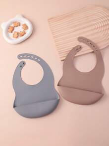 2PCS Baby Silicone Bib Set Soft Baby Feeding Bib Reusable Adjustable Food Catcher For Infant Daily Meal Use Baby Tableware Accessories - Multicolor - View 12