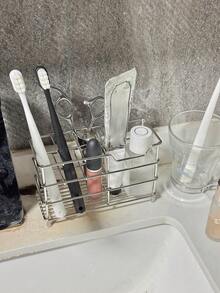 Stainless Steel Anti-Rust Toothbrush Holder, Bathroom Electric Toothbrush & Toothpaste Rack, Non-Slip Drain Countertop Cosmetic Storage Organizer - Multicolor - View 8