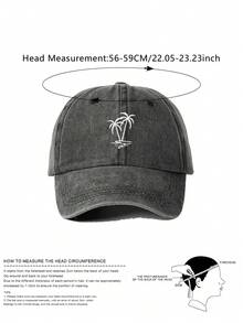 1pc Coconut Embroidered Unisex Baseball Cap Trucker Hat, Vintage Washed Style, Y2K Outdoor Sun Protection Adjustable Travel Vacation Gift, Perfect For Halloween, Back To School, Student School Season, Christmas, Mother's Day, Father's Day, Wedding, Bachelor Party, Carnival - Grey - View 9