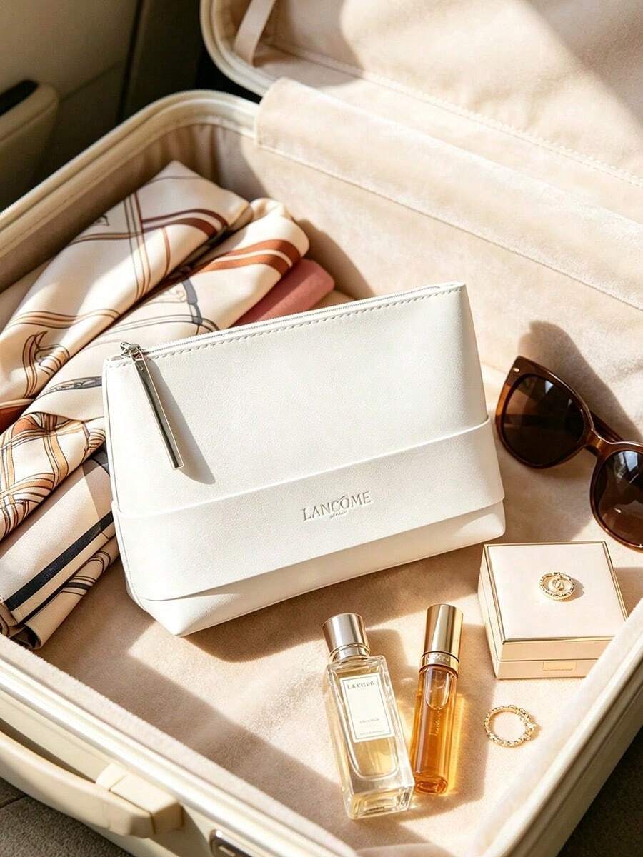 Lancôme Tas Kosmetik PU dengan Lapisan Anti Noda dan Resleting Logam, Cocok untuk Perjalanan Sehari-hari, Kencan, dan Liburan LANCOME-GIFT-9 - Putih - View 1