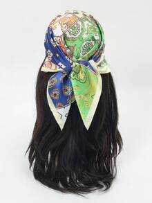 1pc Women's New Geometric Print Silk Scarf Set, Versatile Luxury Influencer Headwrap Square Scarf - Multicolor - View 10