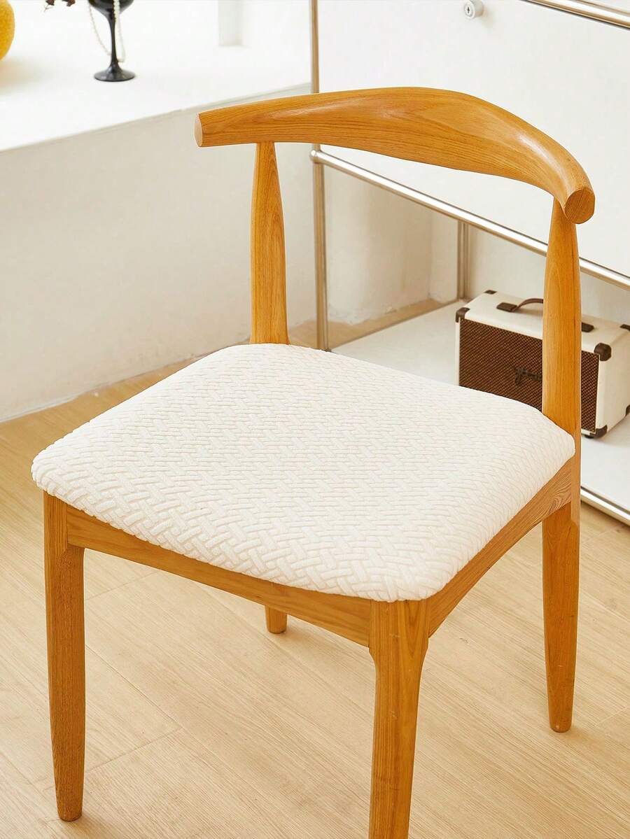 1 pieza Funda de taburete de unicolor con patrón, estilo moderno, de felpa, funda de silla de restaurante, adecuada para la mayoría de las sillas - Beis - Ver 1