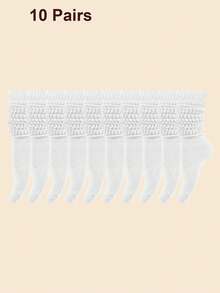 10 pares de calcetines holgados de burbuja de moda multicolor para mujer, cómodos calcetines clásicos de estilo europeo hasta la rodilla, casuales y ajustados a media pantorrilla, múltiples cantidades disponibles: 1/3/4/5/6/7/8 pares - Blanco - Ver 11