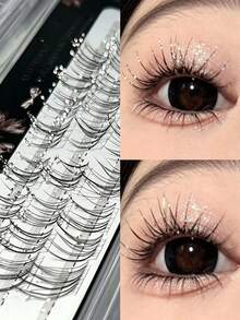 1 Box Fine Glitter Starry Sky Rhinestone Effect Cool Fox Style False Eyelashes, Suitable For Cosplay, Photography, Christmas And Natural Makeup (Random Back Card) - View 1