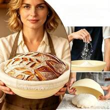 Handwerkliches Brotbackset mit 2 Gärkörben, Backmatte, Brotbeutel und Schneebesen – Komplettes Set für Sauerteigbrot und rustikale Brote, ideal für Hobbybäcker und Eltern. - Beige - Übersicht 2