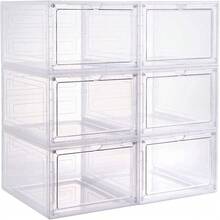 6 Pack Clear Hard Plastic Shoe Storage Boxes, Stackable Dustproof Shoe Organiser Containers For Sneakers Heels Trainers, Closet Bedroom Hallway Storage - View 11