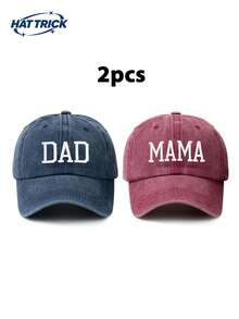 两件套男女通用纯色 DAD+MAMA 刺绣复古水洗棒球帽，宽松版型，尺码可调节，情侣休闲老爹帽，适合日常通勤、街头、户外、海滩、徒步、卡车司机、夏季、假日等场合。 - E - 查看 11