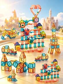 NEUSNEY Magnetic Tiles Building Blocks Kids Toy Set Magnetic Assembly Track Puzzle Interactive Game Gift Birthday Present Some Accessories Randomly Selected - Multicolor - View 7