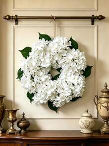 1pc Artificial Flower, Pompon Wreath Door Hanging, Suitable For Holiday Gift Decoration - White - View 6