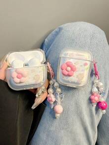 3D 粉色花朵透明保護殼附珍珠鑰匙圈,可愛花卉卡哇伊耳機保護套,相容 Pro 2 Pro 3 2 1,柔軟防震 TPU 保護殼,適合女生 - 彩色 - 查看 2