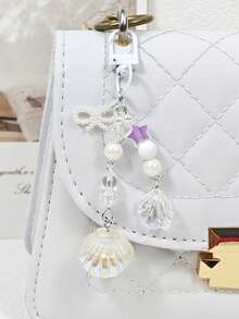 1pc Summer Ocean Vacation Style Phone Charm, Conch Shell Starfish Seashell Pearl Star Phone Chain, Phone Accessory, Keychain, Bag Pendant - Laser Shell - View 7