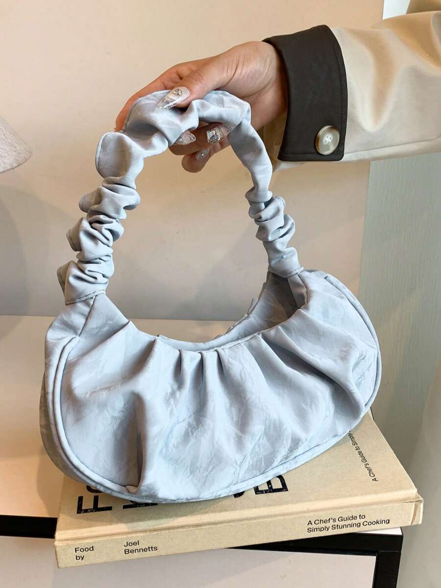 New Fashion Solid Color Personalized Portable Pleated Shoulder Bag - Blue - View 1