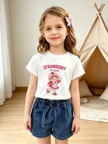 Summer/Autumn Cotton Girls Short Sleeve T-Shirt: Summer Prefix Must Be Chinese? Wait Instruction. Summer. - White - View 3