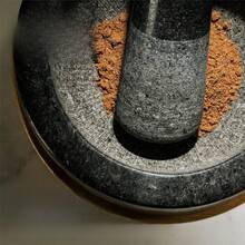 10cm Granite Mortar And Pestle Set, Comes With Wooden Coaster, Convenient For Daily Use - Black - View 5